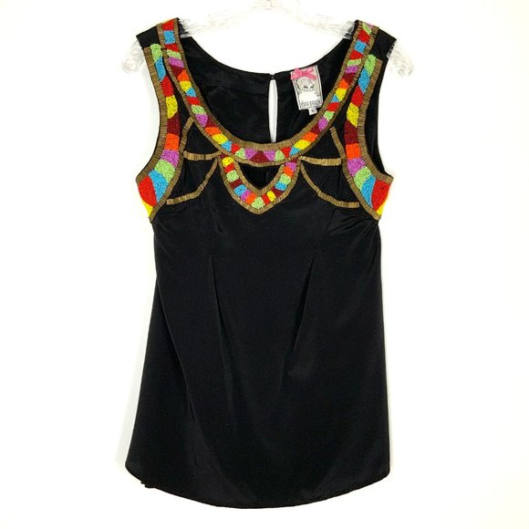 Yoana Baraschi Black Rainbow Beaded Y2K Tank Top Size 6 - Picture 11 of 16